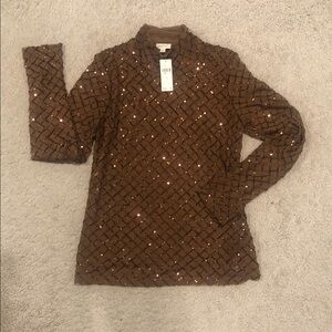 Anthropologie Bronze Sequin Long Sleeve Top Medium NWTO